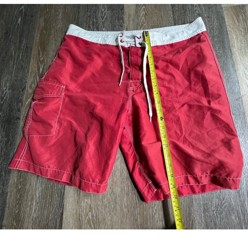 Old Navy Board Shorts Mens XL Red White Contrast Stitch Cargo Swim Trunks